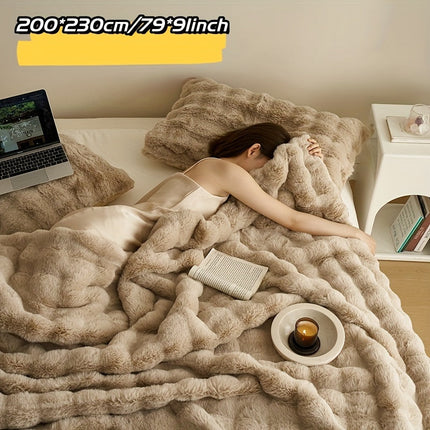 Double-Sided Faux Rabbit Fleece Blanket | Soft Plush Comfort for Bedroom, Living Room & Travel | Cozy All-Season Use