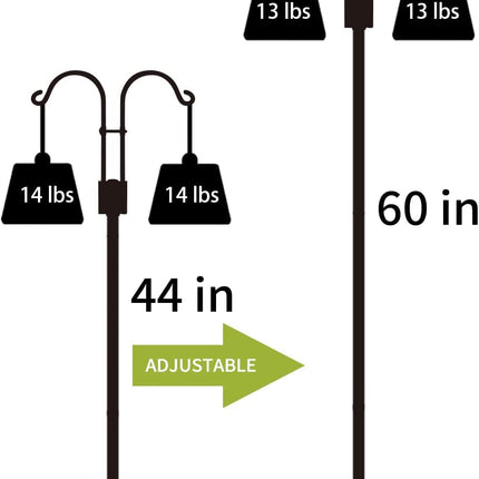 Double Shepherds Hooks | 60 Inch Bird Feeder Pole Set | Heavy Duty Metal with 5 Prongs Base | Versatile Garden Hanging Solution for Feeders, Lanterns, Plants | Rustproof Outdoor Decorative Accent