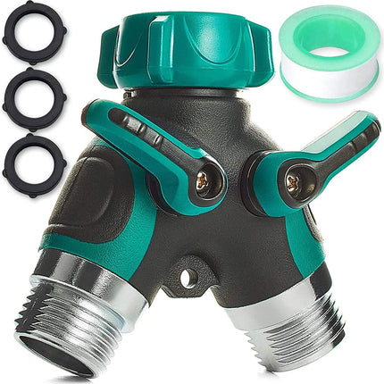 3/4'' US Standard Metal Y Hose Splitter | Dual Outdoor Faucet Splitter | Rustproof Zinc Alloy with Rubberized Grip | Easy Installation and Leak-Proof Design | Fits Any American Spigot | Garden Tool