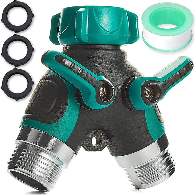 3/4'' US Standard Metal Y Hose Splitter | Dual Outdoor Faucet Splitter | Rustproof Zinc Alloy with Rubberized Grip | Easy Installation and Leak-Proof Design | Fits Any American Spigot | Garden Tool
