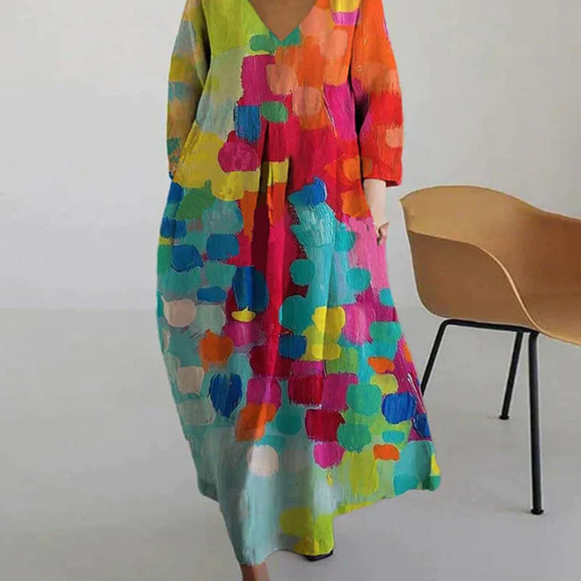 VISCONTE | Women’s Colorful V-Neck Dress | Soft Lightweight Fabric | Elegant Spring Design