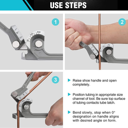 3-in-1 Tube Bender | 1/4" 5/16" 3/8" Bending Tool | For Copper Brass Aluminum Thin Steel | Lightweight Grey Aluminum | Ergonomic Handle | Precision Marks | Up to 90° Bends | Plumbing DIY Automotive