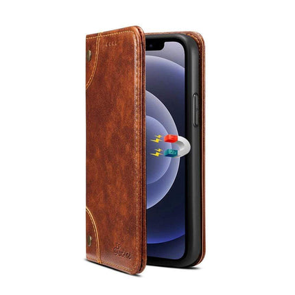 Luxura Genuine Leather Flip Cover | Wallet Case for iPhone 12 | Magnetic Closure | Card Holders & Cash Pocket | Shockproof & Scratch-Resistant
