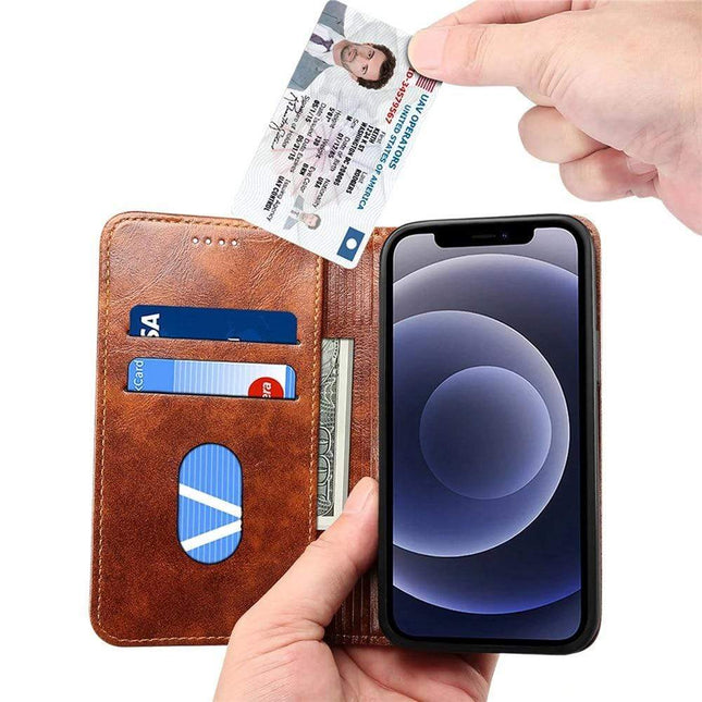 Luxura Genuine Leather Flip Cover | Wallet Case for iPhone 12 | Magnetic Closure | Card Holders & Cash Pocket | Shockproof & Scratch-Resistant