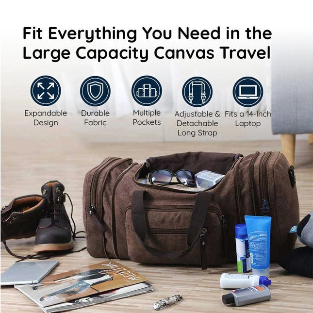 Noustia | Large Canvas Duffel Bag | 40L Capacity | Expandable Travel Bag | Durable Polyester | Multiple Pockets | Lightweight Travel | Organize Clothes & Essentials | Ideal for Gym & Travel Trips | Fit Laptop & Shoes