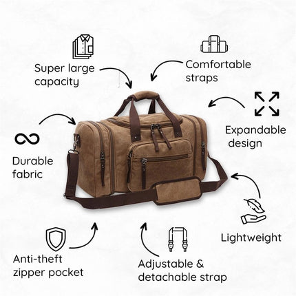 Noustia | Large Canvas Duffel Bag | 40L Capacity | Expandable Travel Bag | Durable Polyester | Multiple Pockets | Lightweight Travel | Organize Clothes & Essentials | Ideal for Gym & Travel Trips | Fit Laptop & Shoes