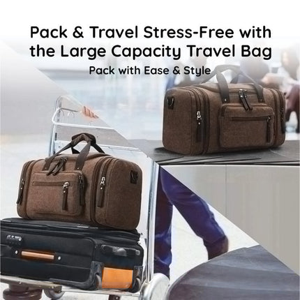 Noustia | Large Canvas Duffel Bag | 40L Capacity | Expandable Travel Bag | Durable Polyester | Multiple Pockets | Lightweight Travel | Organize Clothes & Essentials | Ideal for Gym & Travel Trips | Fit Laptop & Shoes