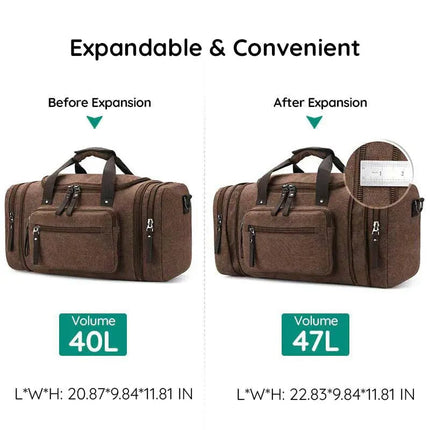Noustia | Large Canvas Duffel Bag | 40L Capacity | Expandable Travel Bag | Durable Polyester | Multiple Pockets | Lightweight Travel | Organize Clothes & Essentials | Ideal for Gym & Travel Trips | Fit Laptop & Shoes