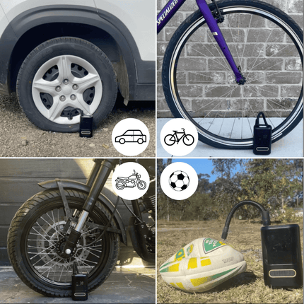Portable Electric Air Pump | Noustia | 150 PSI Maximum Pressure | Built-in Power Bank | Emergency LED Torch | 4 Preset Modes | 4 Free Nozzles | Ideal for Cars, Bikes, Balloons & More | Compact & Efficient