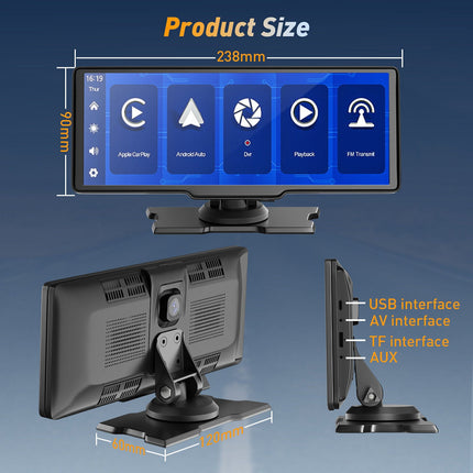 10.2 Inch Touch Screen Display for Car | Bluetooth | WiFi Connectivity | Universal Compatibility | 360-Degree Rotating Mount | Enhances In-Car Entertainment | Noustia