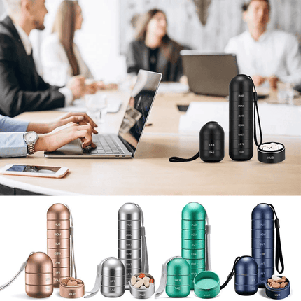 Portable Aluminum Pill Organizer | 7 Day Travel Medicine Storage | Waterproof Design | Noustia