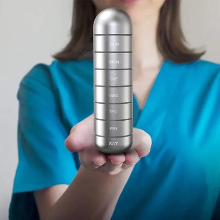 Portable Aluminum Pill Organizer | 7 Day Travel Medicine Storage | Waterproof Design | Noustia