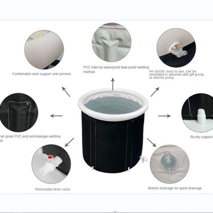 Portable Recovery Ice Bath Tub | 400L Capacity | Cold Therapy Relief | Noustia | Includes Drain Hose | Protective Lid & Carry Case | 75cm Diameter | 80cm Height | Ideal for Post-Workout Rejuvenation
