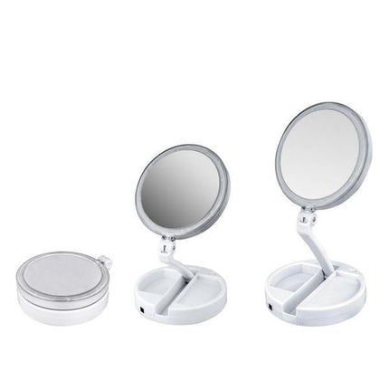 Noustia | LED Lighted 12x Magnification Makeup Mirror | Folding Travel Vanity with Dual-Sided Mirror | Distortion-Free Glass | 13-Inch Adjustable Height | Cord or Battery Operation | Bright White LEDs