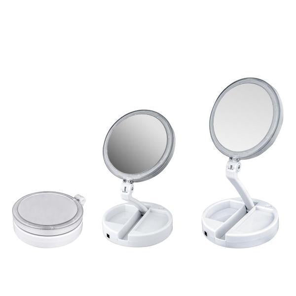 Noustia | LED Lighted 12x Magnification Makeup Mirror | Folding Travel Vanity with Dual-Sided Mirror | Distortion-Free Glass | 13-Inch Adjustable Height | Cord or Battery Operation | Bright White LEDs