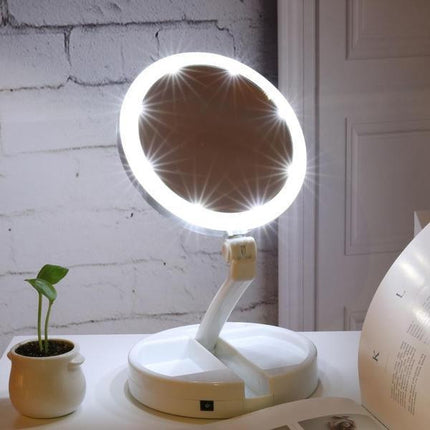 Noustia | LED Lighted 12x Magnification Makeup Mirror | Folding Travel Vanity with Dual-Sided Mirror | Distortion-Free Glass | 13-Inch Adjustable Height | Cord or Battery Operation | Bright White LEDs