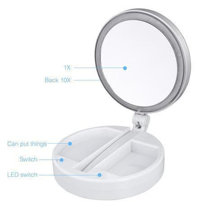 Noustia | LED Lighted 12x Magnification Makeup Mirror | Folding Travel Vanity with Dual-Sided Mirror | Distortion-Free Glass | 13-Inch Adjustable Height | Cord or Battery Operation | Bright White LEDs