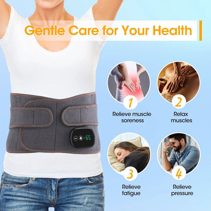 Electric Heating Waist Wrap | Infrared Technology | Muscle Relaxation | Adjustable Strap | USB Rechargeable | 3 Temperature Settings | Dual Motor Vibration | Portable | Gray