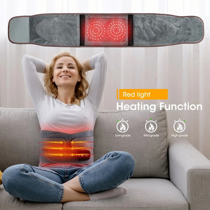 Electric Heating Waist Wrap | Infrared Technology | Muscle Relaxation | Adjustable Strap | USB Rechargeable | 3 Temperature Settings | Dual Motor Vibration | Portable | Gray