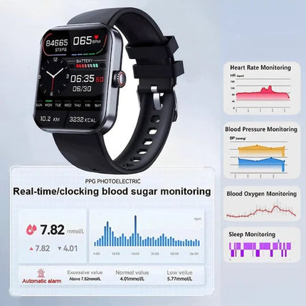 Non-Invasive Glucose Monitoring Smartwatch | Health Tracker | 1.91" Touchscreen | Heart Rate & Sleep Tracking | GPS Functionality | Waterproof | 7-Day Battery | Smart Notifications | By Noustia
