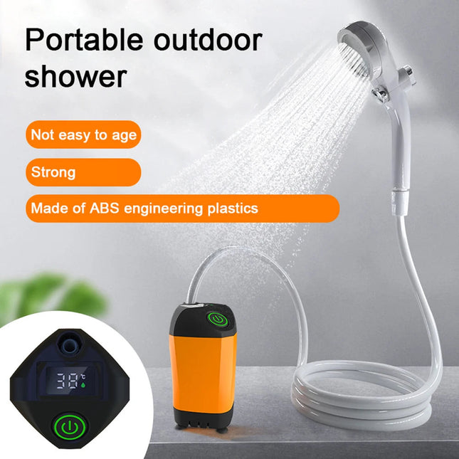 Portable Electric Shower | Outdoor Waterproof Design | Digital Temperature Display | 3 Water Modes | Built-in Rechargeable Battery | Compact Travel Size | For Camping, Hiking, & Travel | By Noustia