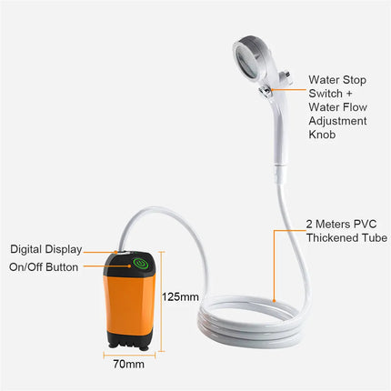 Portable Electric Shower | Outdoor Waterproof Design | Digital Temperature Display | 3 Water Modes | Built-in Rechargeable Battery | Compact Travel Size | For Camping, Hiking, & Travel | By Noustia