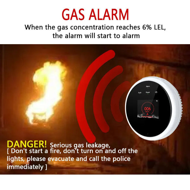 Combustible Gas Detector Alarm | LCD Display | Mobile App Alerts | Real-Time Gas Readings | Methane, Butane, Propane Detection | Clock & Temp Display | Sleek Design | Easy Install | Home Guardian - Noustia