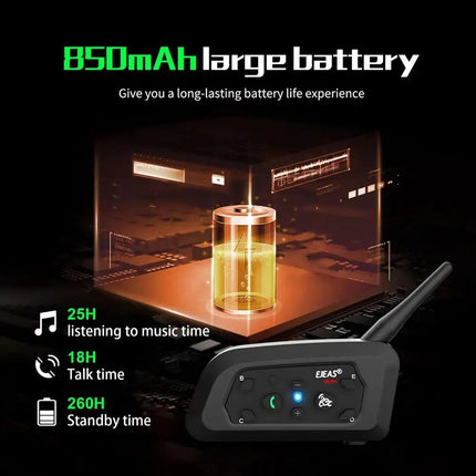 Bluetooth Motorcycle Intercom | 800m Range | Waterproof Helmet Headset | Connects Up To 6 Riders | Durable Metal Splint | Type C Charging | Noustia