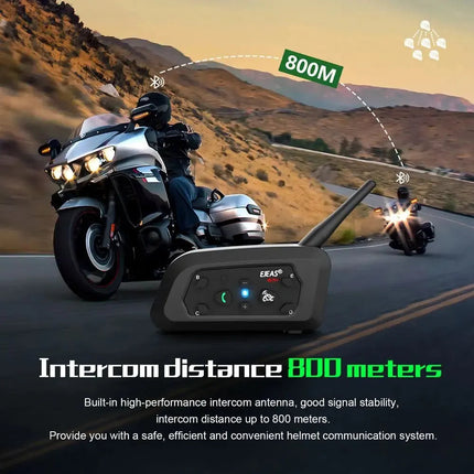 Bluetooth Motorcycle Intercom | 800m Range | Waterproof Helmet Headset | Connects Up To 6 Riders | Durable Metal Splint | Type C Charging | Noustia