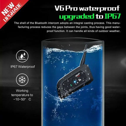 Bluetooth Motorcycle Intercom | 800m Range | Waterproof Helmet Headset | Connects Up To 6 Riders | Durable Metal Splint | Type C Charging | Noustia