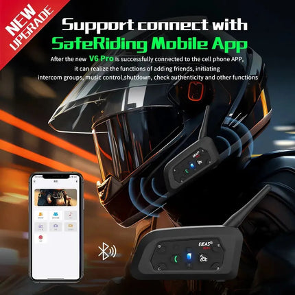 Bluetooth Motorcycle Intercom | 800m Range | Waterproof Helmet Headset | Connects Up To 6 Riders | Durable Metal Splint | Type C Charging | Noustia