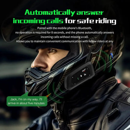 Bluetooth Motorcycle Intercom | 800m Range | Waterproof Helmet Headset | Connects Up To 6 Riders | Durable Metal Splint | Type C Charging | Noustia