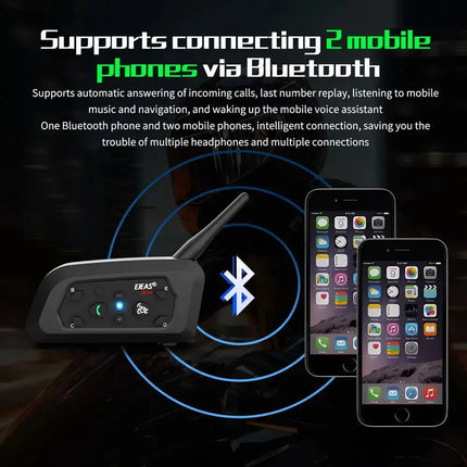 Bluetooth Motorcycle Intercom | 800m Range | Waterproof Helmet Headset | Connects Up To 6 Riders | Durable Metal Splint | Type C Charging | Noustia
