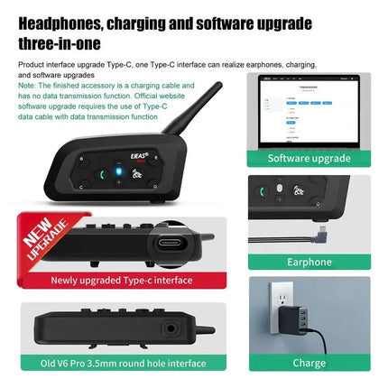 Bluetooth Motorcycle Intercom | 800m Range | Waterproof Helmet Headset | Connects Up To 6 Riders | Durable Metal Splint | Type C Charging | Noustia