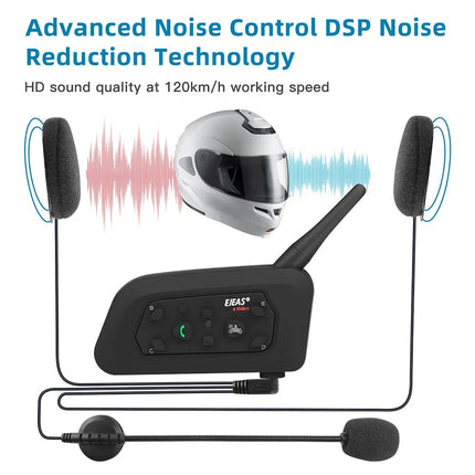 Bluetooth Motorcycle Intercom | 800m Range | Waterproof Helmet Headset | Connects Up To 6 Riders | Durable Metal Splint | Type C Charging | Noustia