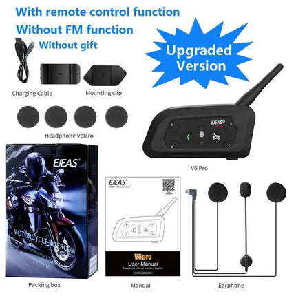 Bluetooth Motorcycle Intercom | 800m Range | Waterproof Helmet Headset | Connects Up To 6 Riders | Durable Metal Splint | Type C Charging | Noustia