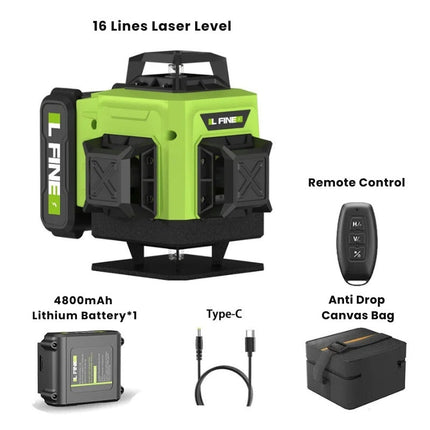 16-Line 4D Laser Level | 360° Coverage | Bluetooth Enabled | Li-ion Battery & Type-C Charging | Self-Leveling | Dust & Water Resistant | Compact Design for Professional Precision | Up to 200ft Range