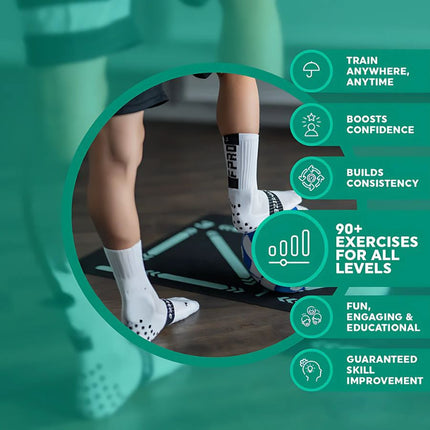 Football Training Mat | Video Program Included | Skills Enhancement | Coordination | Dribbling | Endurance | Space-Saving Design | Noustia | Home Practice | Personal Training Ground | Anti-Slip Grip Socks