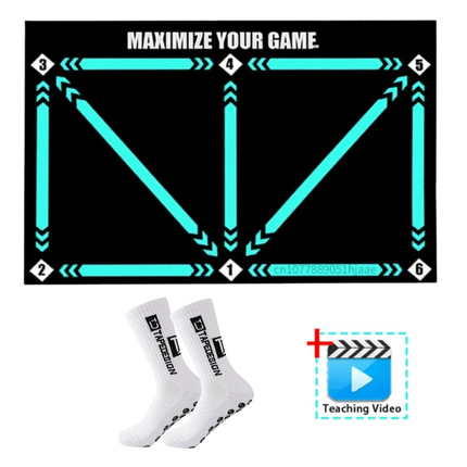 Football Training Mat | Video Program Included | Skills Enhancement | Coordination | Dribbling | Endurance | Space-Saving Design | Noustia | Home Practice | Personal Training Ground | Anti-Slip Grip Socks