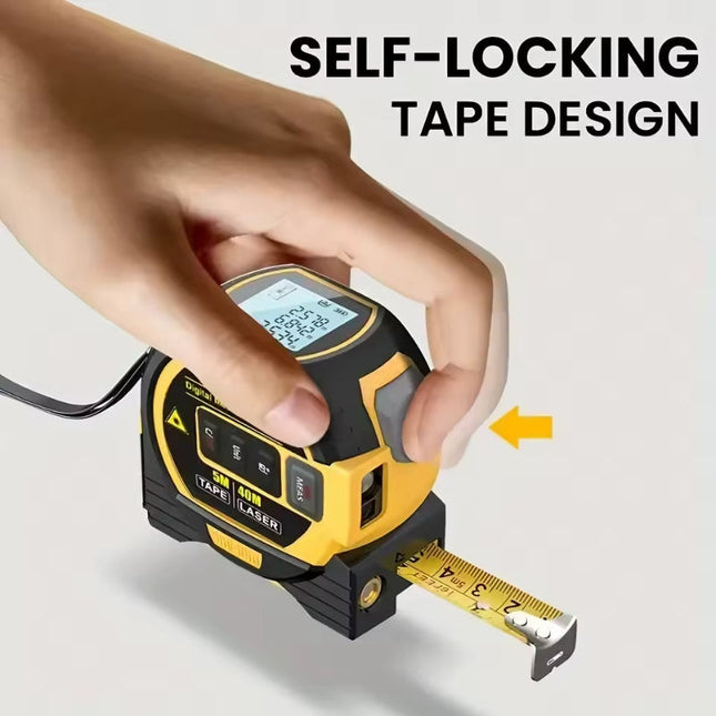 3-in-1 Laser Distance Measurement Tool | 60m Laser Range | Digital Display | Accurate ±2mm | Steel Tape 5m | Auto-Lock & Retract | Multi-Unit Support | Durable ABS & Silicone | Ideal for DIY & Professional Use