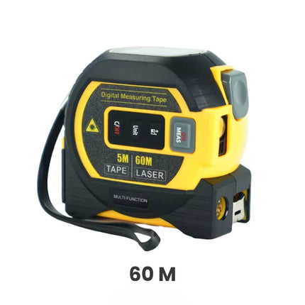 3-in-1 Laser Distance Measurement Tool | 60m Laser Range | Digital Display | Accurate ±2mm | Steel Tape 5m | Auto-Lock & Retract | Multi-Unit Support | Durable ABS & Silicone | Ideal for DIY & Professional Use
