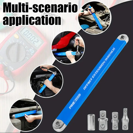 Offset Ratchet Wrench Set | High Carbon Steel | Slim Profile | 15.4-Inch Length | 4 Drive Adapters | Durable Construction | Powerful Torque | DIY & Professional Use | Easy Access to Tight Spaces | Noustia