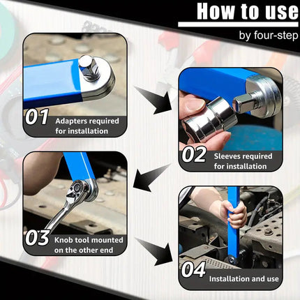 Offset Ratchet Wrench Set | High Carbon Steel | Slim Profile | 15.4-Inch Length | 4 Drive Adapters | Durable Construction | Powerful Torque | DIY & Professional Use | Easy Access to Tight Spaces | Noustia