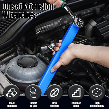 Offset Ratchet Wrench Set | High Carbon Steel | Slim Profile | 15.4-Inch Length | 4 Drive Adapters | Durable Construction | Powerful Torque | DIY & Professional Use | Easy Access to Tight Spaces | Noustia