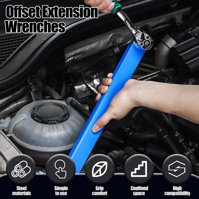 Offset Ratchet Wrench Set | High Carbon Steel | Slim Profile | 15.4-Inch Length | 4 Drive Adapters | Durable Construction | Powerful Torque | DIY & Professional Use | Easy Access to Tight Spaces | Noustia