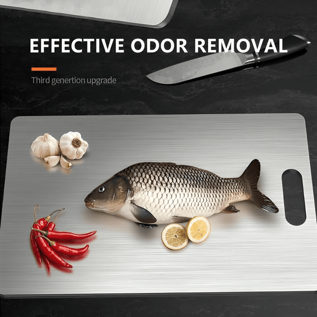 Anti-Bacterial Titanium Cutting Surface | Scratch & Heat Resistant | Odour-Free | 1.5mm Durable Design | Non-Slip | Eco-Friendly | Easy Clean | Silver Finish | Ideal for Kitchen Hygienic Meal Prep