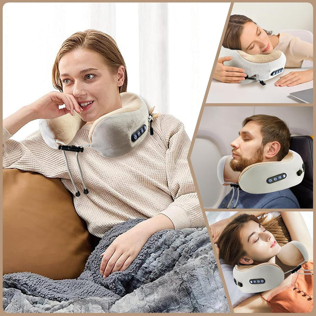 Noustia Neck Relaxation Device | Shiatsu Massage Techniques | Travel-Friendly | USB-Rechargeable | Velvet & Memory Foam | Alleviates Neck & Shoulder Tension | Ergonomic U-Shape | Lightweight & Portable