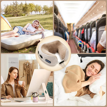 Noustia Neck Relaxation Device | Shiatsu Massage Techniques | Travel-Friendly | USB-Rechargeable | Velvet & Memory Foam | Alleviates Neck & Shoulder Tension | Ergonomic U-Shape | Lightweight & Portable