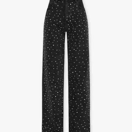 Women's Black Denim Jeans | Diamond Pattern | Regular Fit | Versatile Style