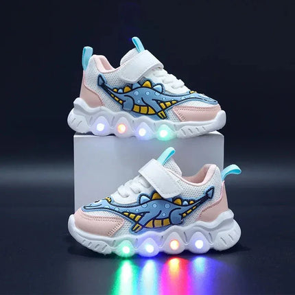 Children's Light-Up Sneakers | Dinosaur Design | Comfortable & Stylish | Glows in the Dark | Adjustable Fit